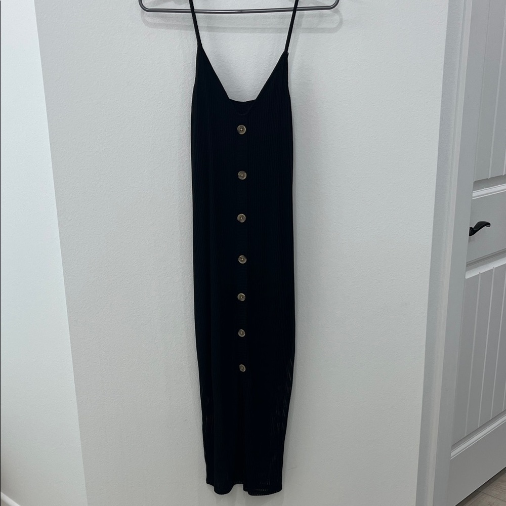 Express Black Midi Dress with Button Detail
